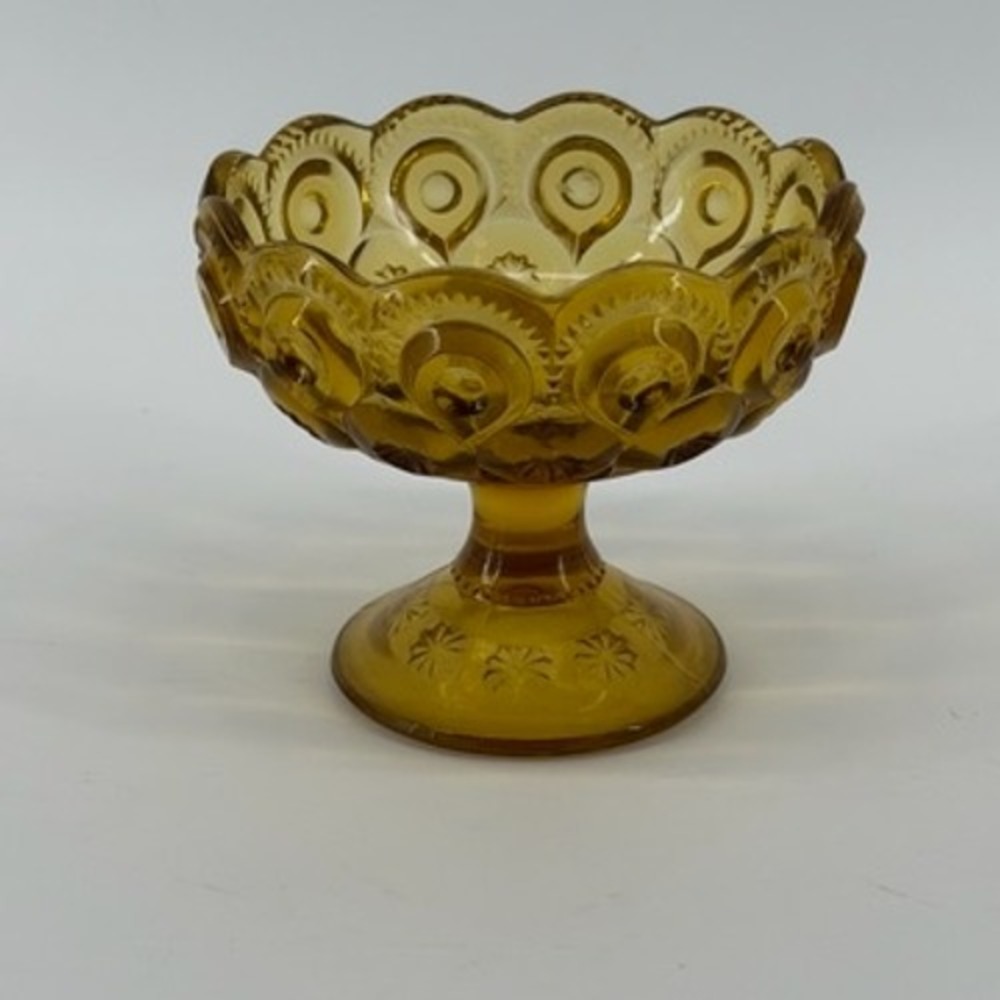L.E. Smith Moon and Star Amber Glass Candy Dish Vintage Pedestal Compote Bowl